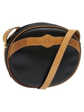 Authentic Christian Dior Shoulder Bag PVC Canvas Black Gold